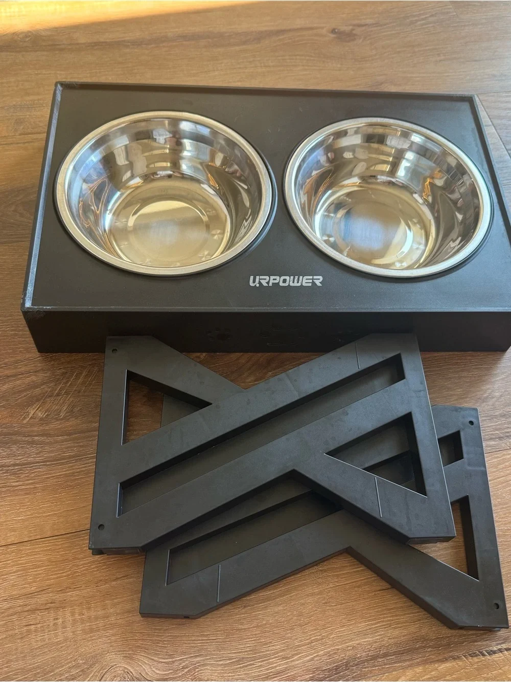Black Elevated Double Dog Bowl Set with Stainless Steel Inserts